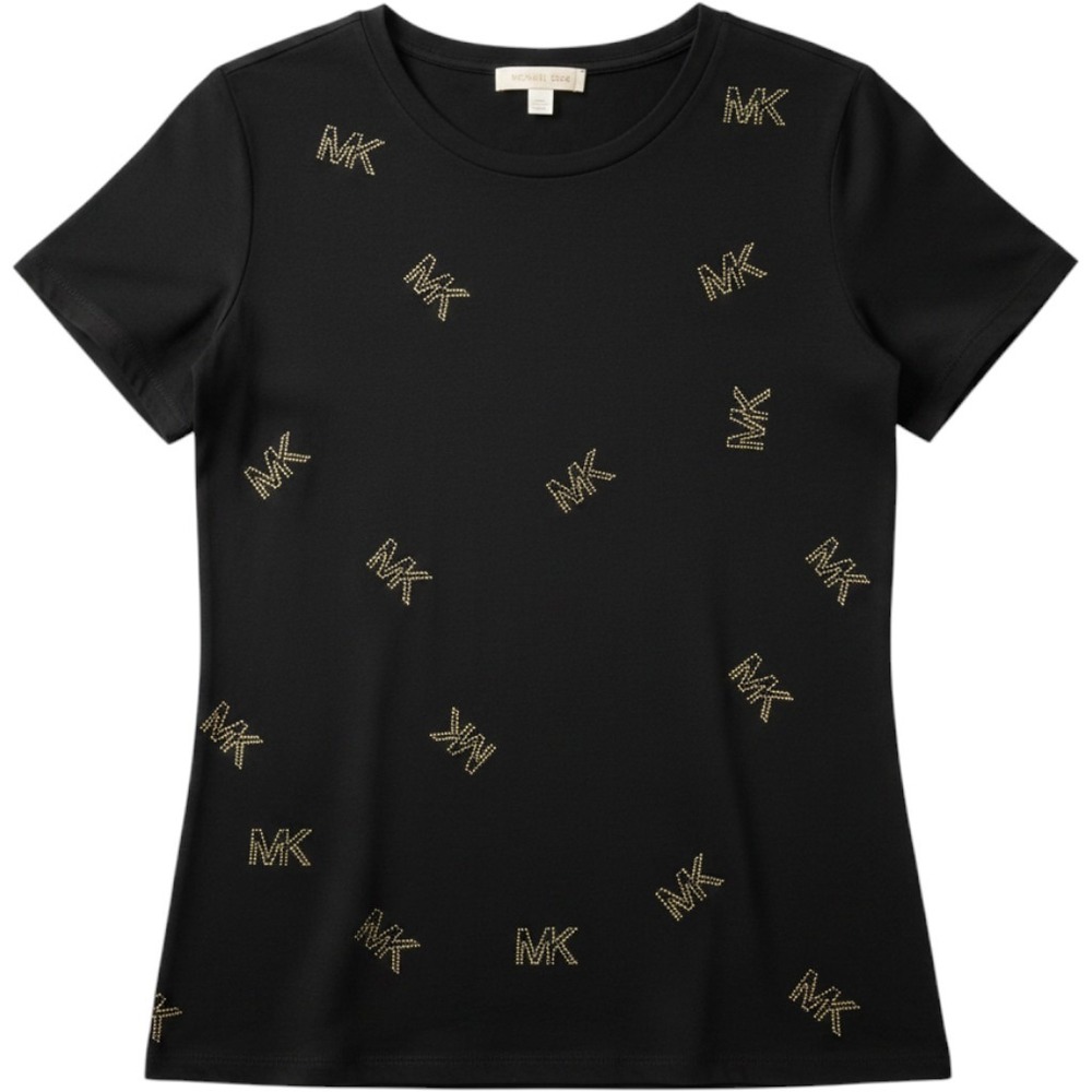 Michael Kors T-Shirt Women Medium Black Gold Studded MK Logo Tee